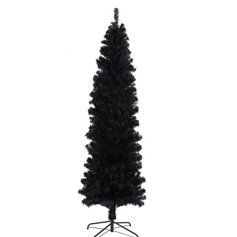 Plante mince noire de 7,5 pi, support pliable et assemblage de joie de Noël facile à rembourrer avec ignifuge