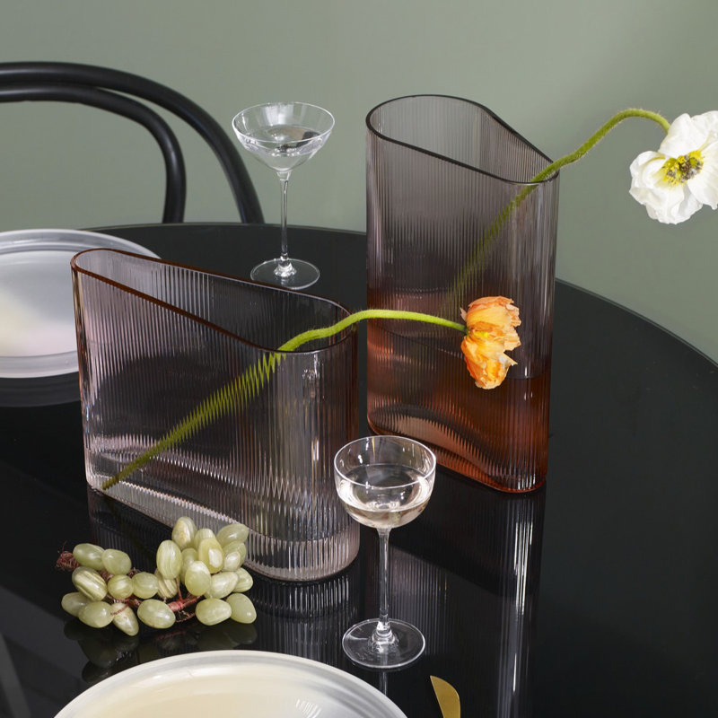 Mist Handmade Lead Free Crystal Table Vase, 11.43" H x 8" W x 4.33" D