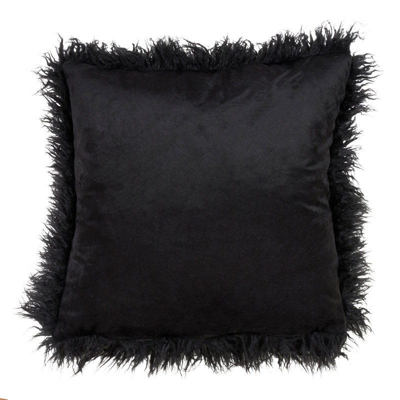 Black 22" Square Mongolian Faux Fur Throw Pillow