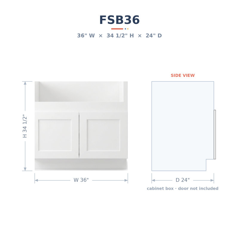 Armoire de base en bois massif et contreplaqué Modern, L 36 po x H 34,5 po x P 24 po