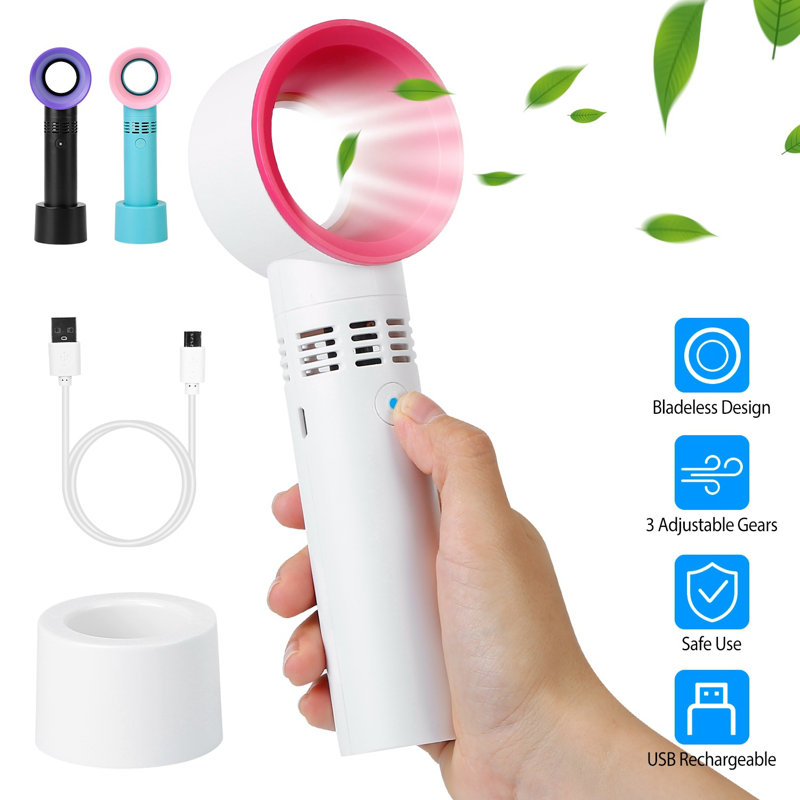 Portable Handheld Bladeless Rechargeable Cooling USB Desktop Use Fan with 3 Gears Cooling Fan, White