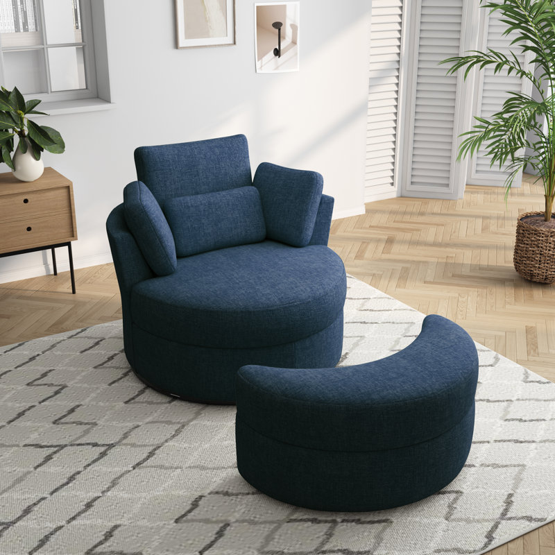 Niama 85.6Cm Wide Swivel Lounge Chair, Navy Polyester Blend