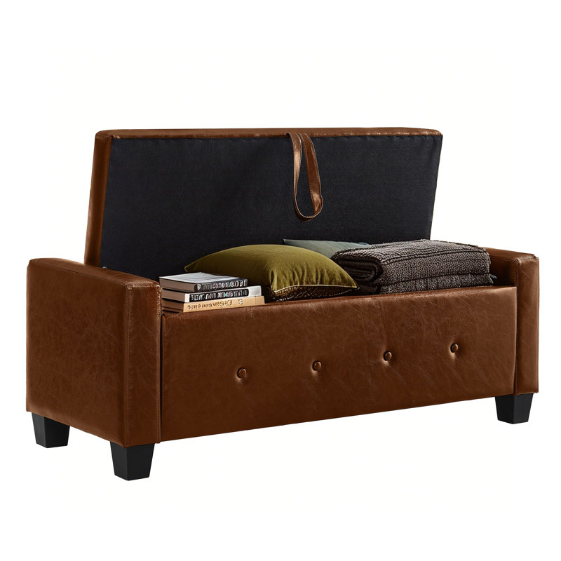 Banc de rangement rembourré en similicuir, Brun