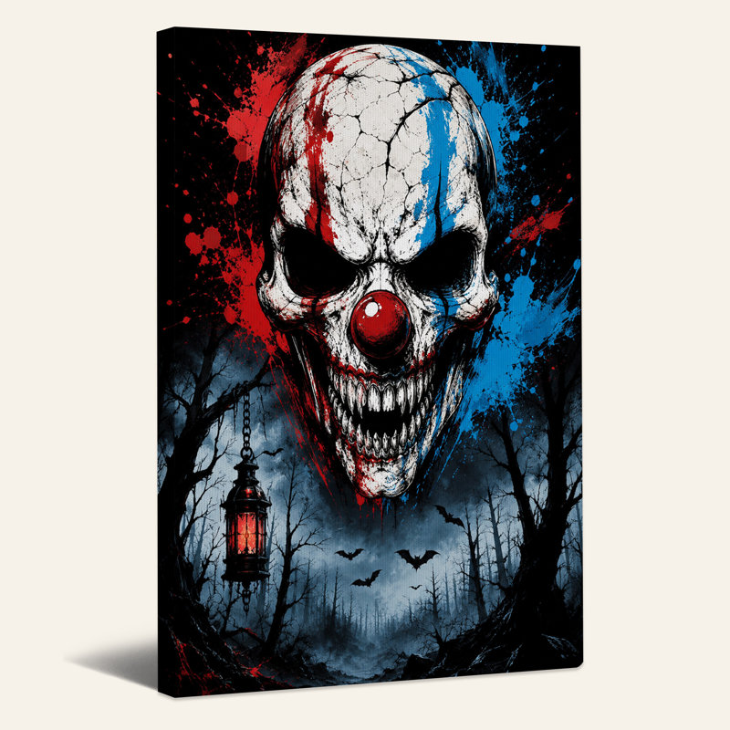 Art mural sur toile menaçant crâne avec nez rouge et effrayant Halloween, H 40 po x l 28 po