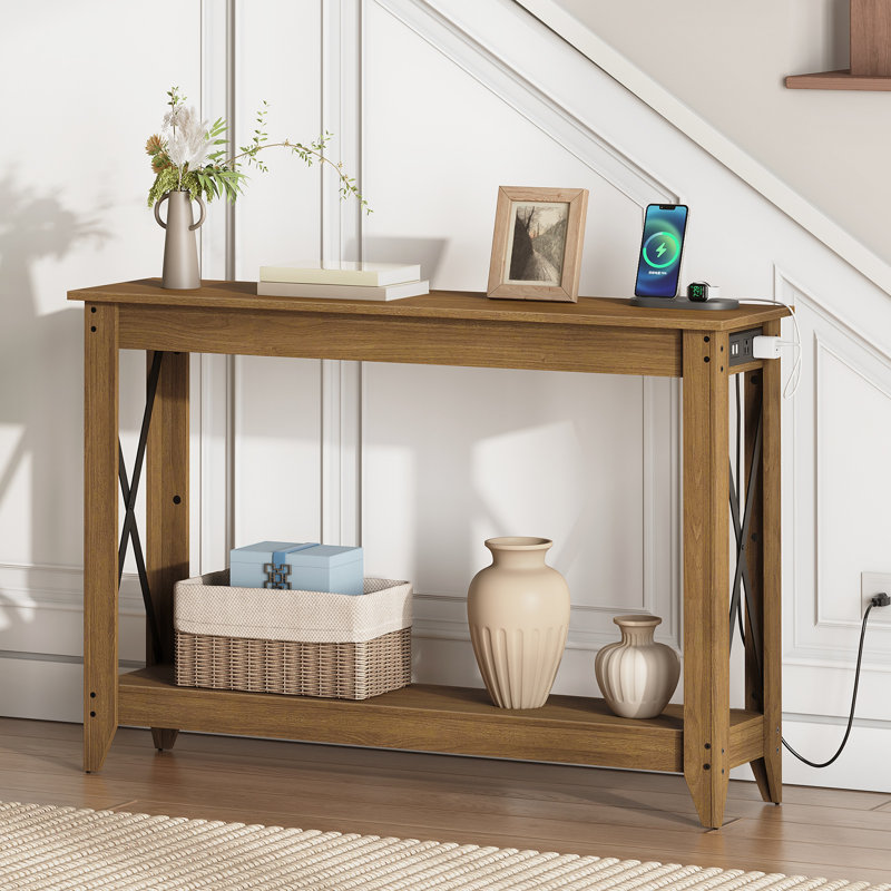 Console 47,2 po avec station de charge Samha, Chêne noueux, Chêne noueux
