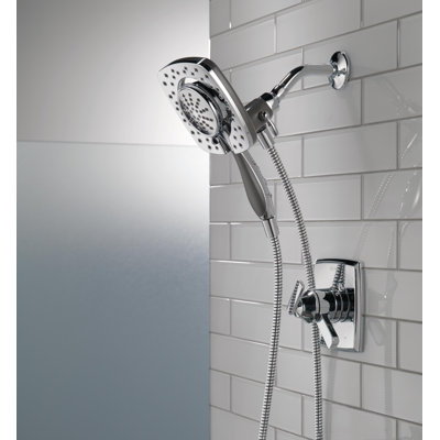 Ensemble de robinet de douche à double fonction chromé Ashlyn 17 Series avec pomme de douche double 2 en 1 In2ition avec douchette à main, ensemble de garniture de valve, chrome (valve non incluse)