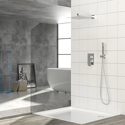 12 Inch Dual Shower Head - Square, Wall Mounted Finish System With Heads Square