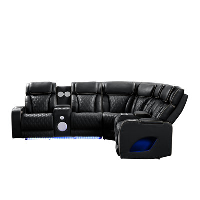 Fortuner Modern Style Power Recliner Sectional With Bluetooth Speaker And LED Made With Wood & Metal, Massage Function Included (NJ Inventory)