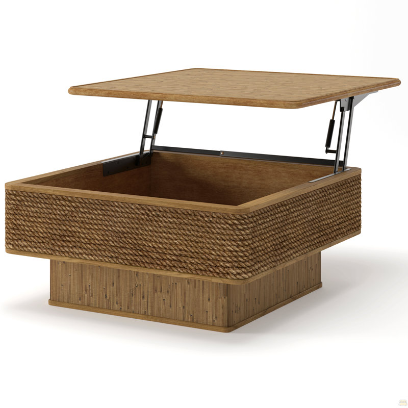 Table basse 31,52 "carrée en rotin + corde de chanvre avec fonction de rangement réglable, de style rétro naturel, pour la salle à manger, la cuisine et le salon, naturel