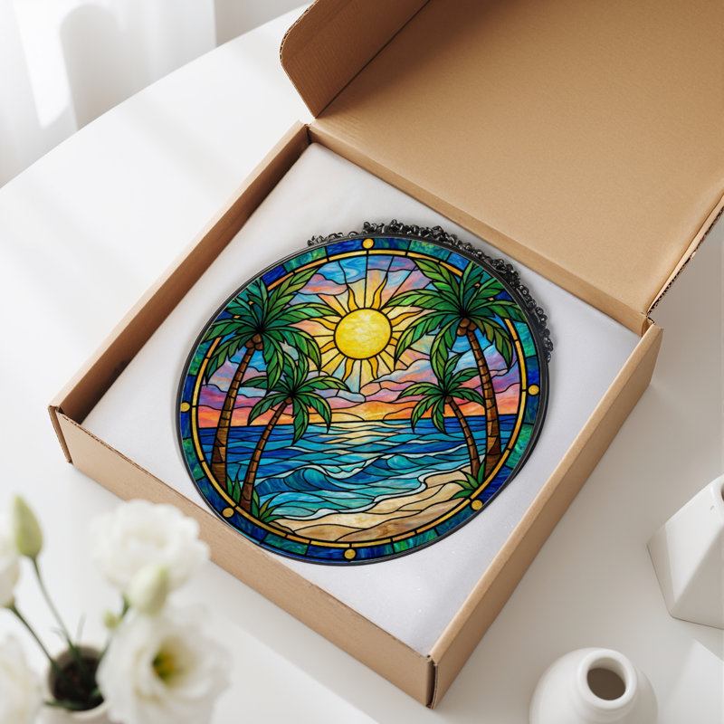 Panneau de vitrail de fenêtre 7,8 "H Sunset, H 7,8 po x l 7,8 po