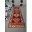 Tapis de couloir Boho fabriqué à la main en rouge vif et orange pour le décor du couloir