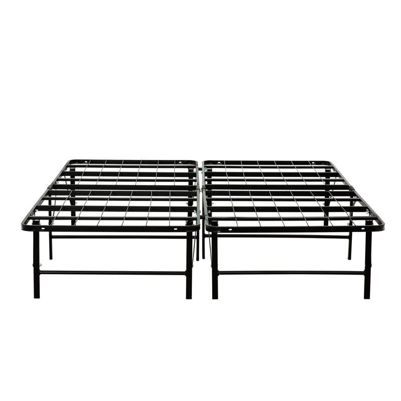 Lit plateforme très grand en métal noir, support robuste, pas de sommier, espace sous le lit, base de différentes tailles pour sommier, construction, excellent rangement, assemblage facile, compatible