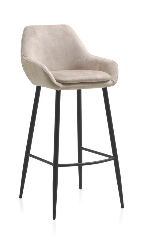 Upholstered Counter Stool with Metal Frame, Beige