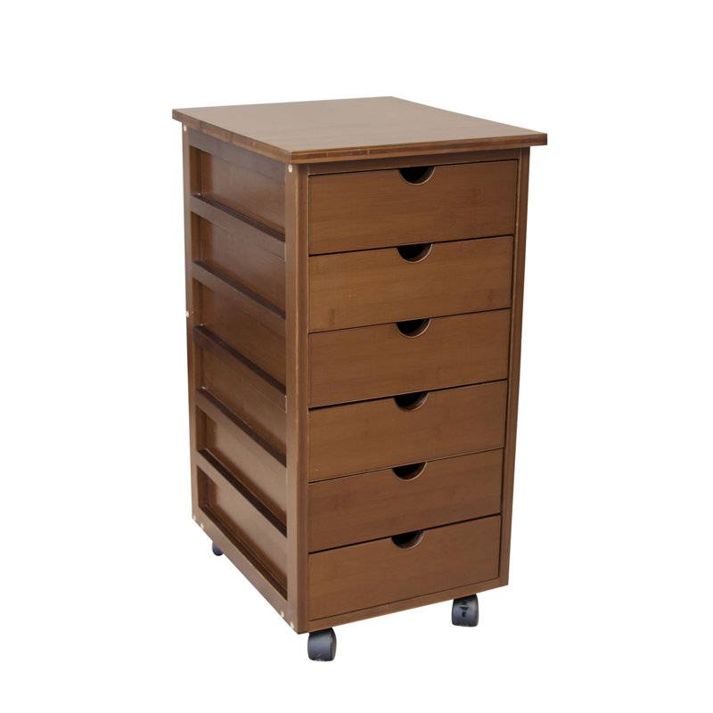 6 Drawer Storage Drawer with Locking Wheels, Caramel