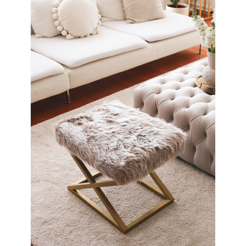 Stylish Pouffe with 100% Metal Frame, Plush Upholstery, 19.7 x 16.5 x 15.7 inches | Elegant Brown and Gold Design | Perfect for Living Room, Bedroom, or Entryway | Durable and Comfortable Accent Furniture