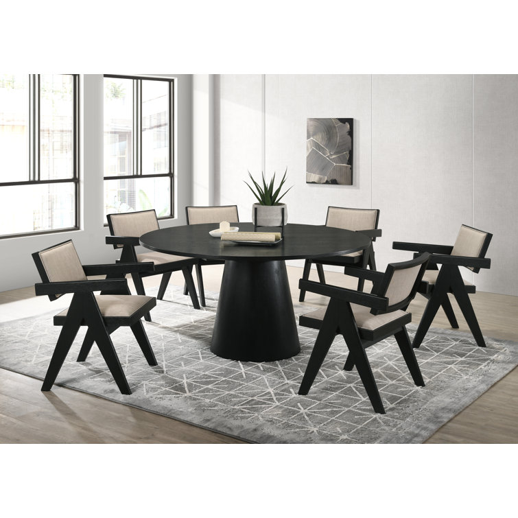 Jasper 7Pc Ebony Black 59"W Round Dining Set with Pedestal Base