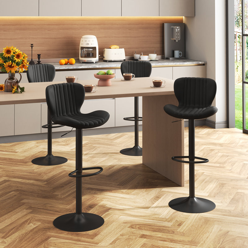 Adjustable Bar Stool With Footrest, 360° Swivel Metal Counter Stool,Set Of 2, Black 