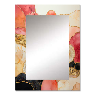 Escape To Serenity Vintage Pink Gold Watercolor VI - Geometric Mirror, Gold Unique Wall Mirror, Printed Metal Art