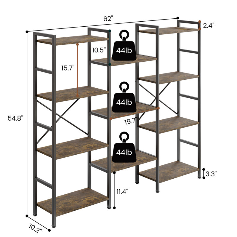 Étagère à livres avec tablettes réglables H 54,8 "x l 62", Brun industriel