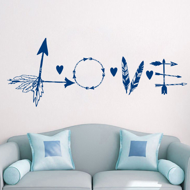 Décalcomanie murale flèche en plumes love, Bleu