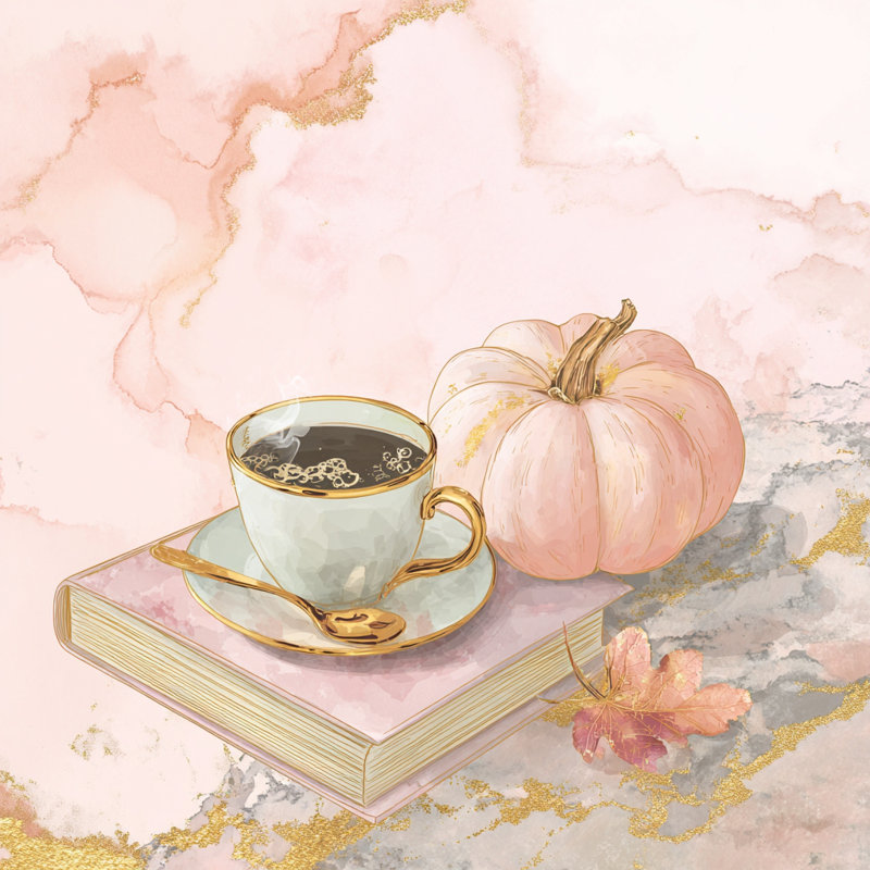 «Autumn Pumpkin Coffee Break», art mural sur toile tendue, H 20 po x l 20 po