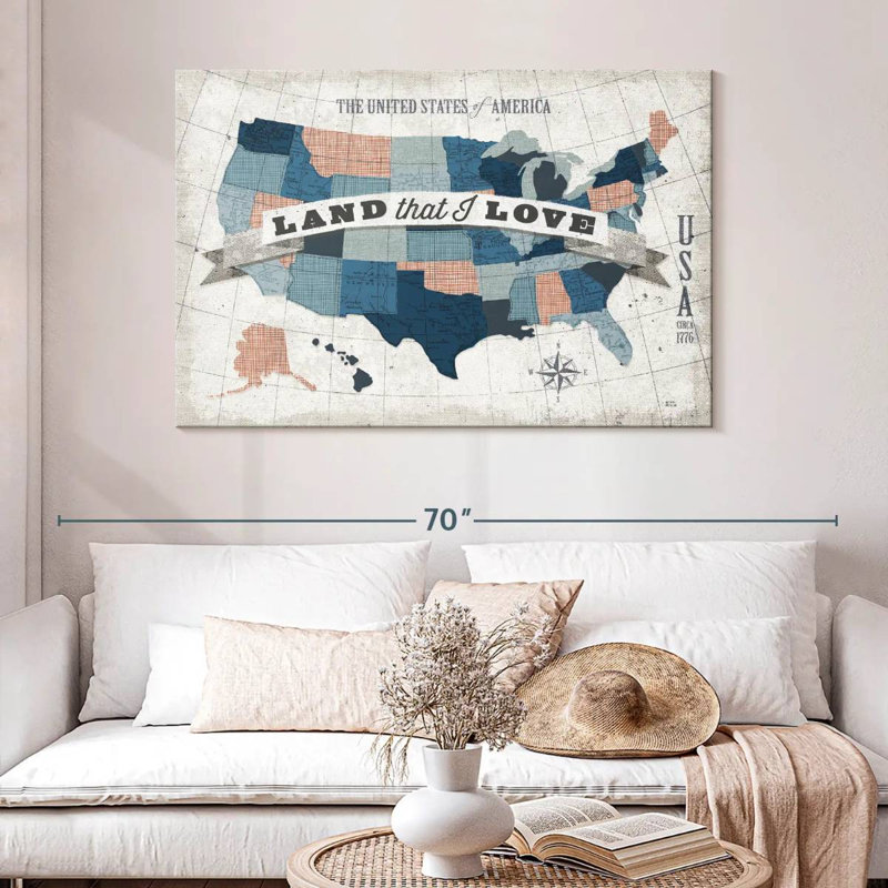 Aliaz USA moderne rétro bleu gris rouge, H 32 po x l 48 po
