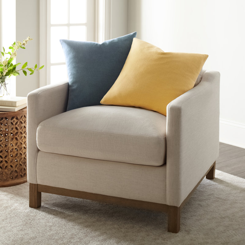 Ensemble de 2 coussins décoratifs en coton flammé uni, Jaune / bleu marine