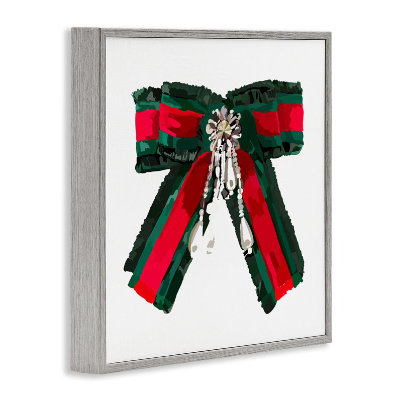 «Green & Red Bow», art de la giclée par Amelia Noyes, H 12 po x l 12 po, Estampe numérique Farmhouse