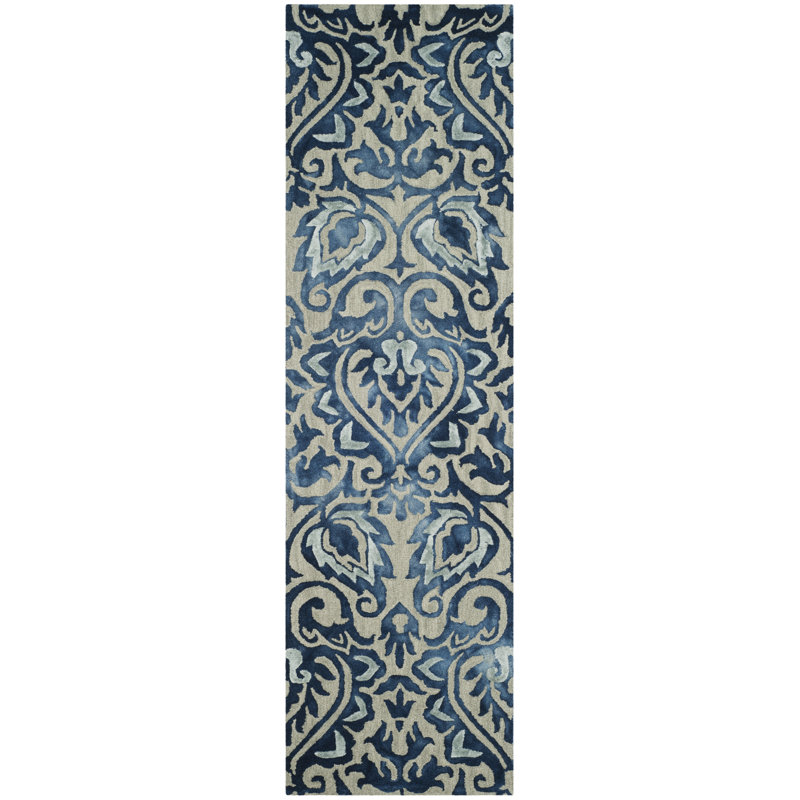 Tapis géométrique en laine / coton touffeté à la main Pimentel, Tapis de couloir 2 pi 3 po x 8 pi