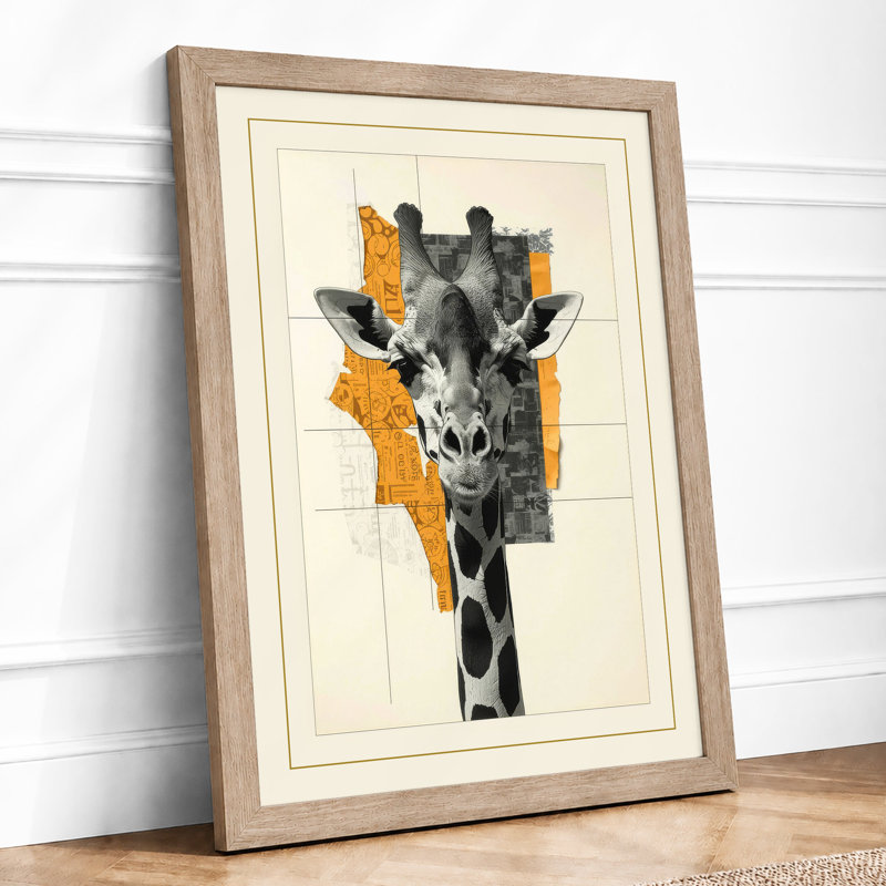 Giraffe Geometry Modern - Framed Print, Oak, A4 - 29.7 x 21.0 cm