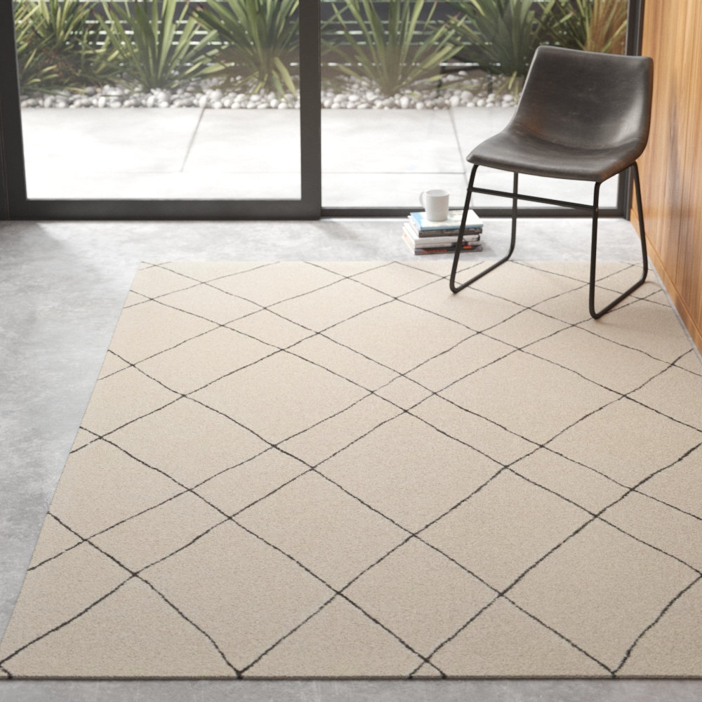 Seaton Black Cream Hand-Tufted Abstract Wool Rug, Rectangle 8'10" x 12'