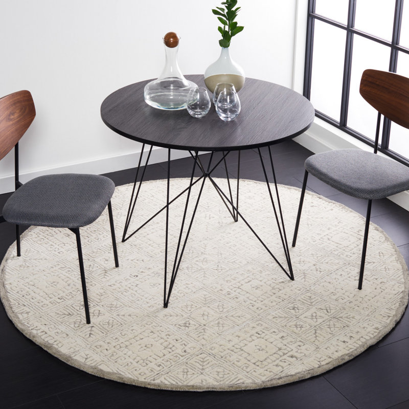 Tapis gris / ivoire en laine touffeté à la main Freddy, Rond 6 pi