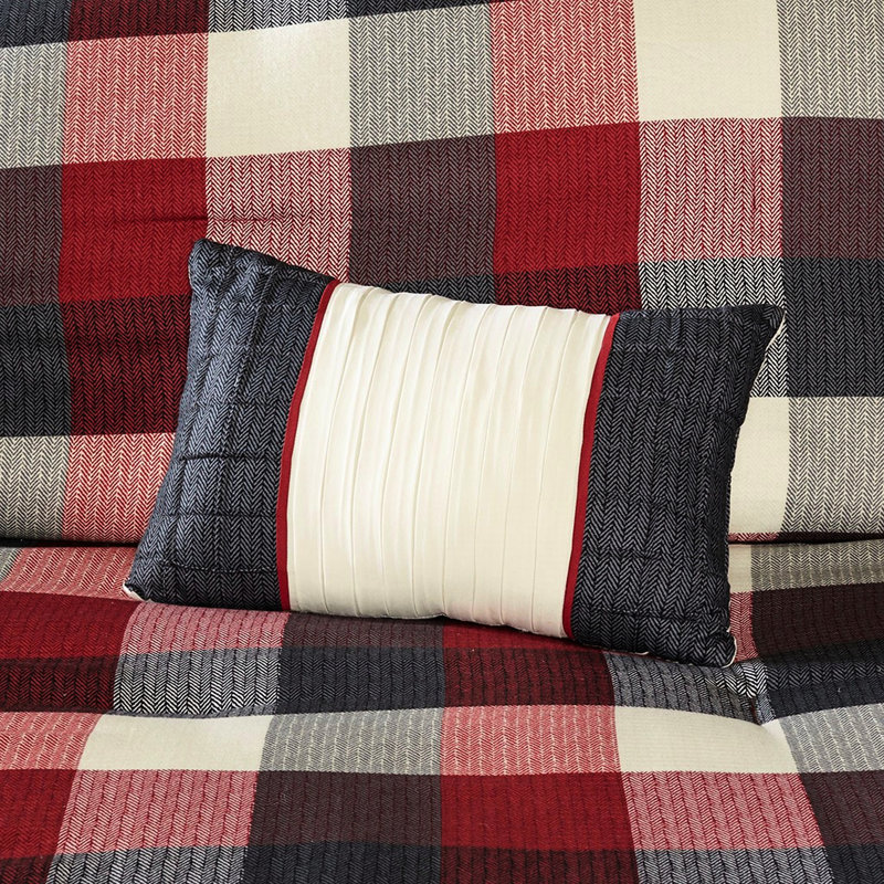 Édredon 7 pièces pour très grand lit - Red Buffalo Plaid Herringbone, Rouge, Très grand édredon + 6 pièces supplémentaires
