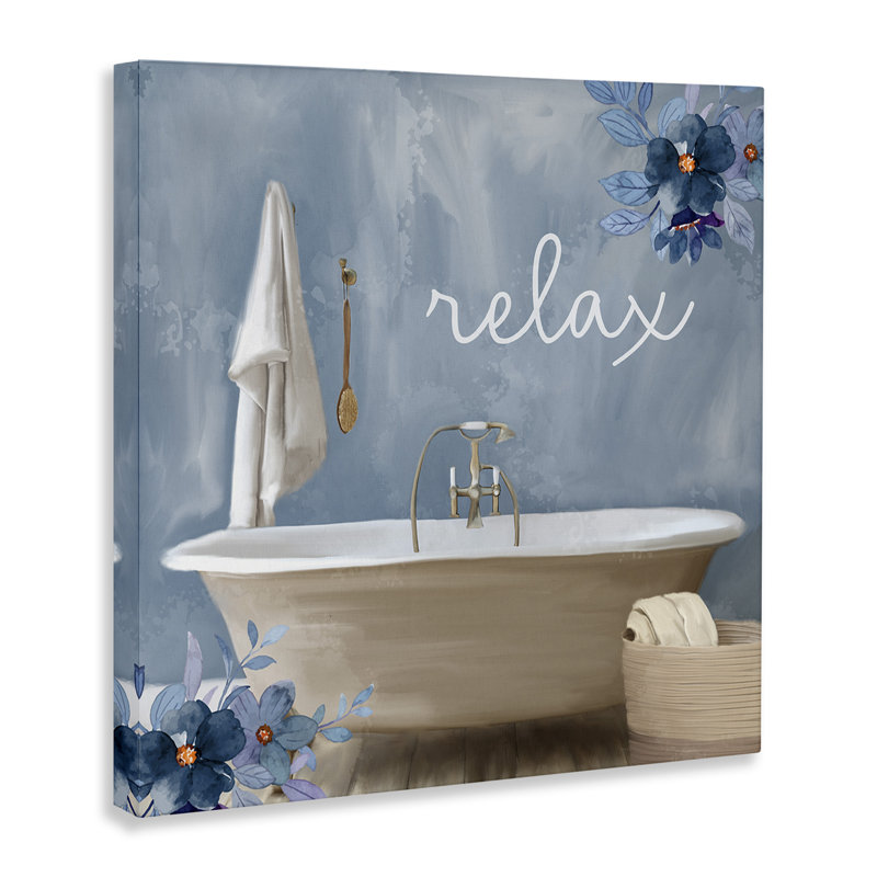 "Blue Floral Relax", art mural sur toile par Kim Allen, H 24 po x l 24 po x P 1,5 po