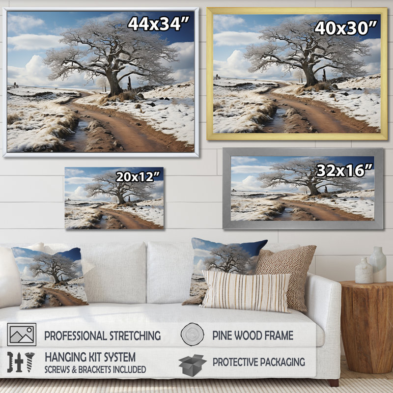 Route dans la prairie, horizon - prairie, art mural, salon, Cadre simple argenté, H 16 po x l 32 po x P 1 po