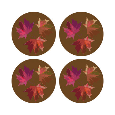 Autumn Leaves Vegan Leather Round Pebble Placemat