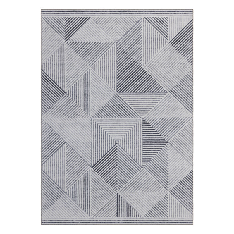 Jahree Miles Modern Geometric Machine Washable Area Rug, Rectangle 4' x 6', Gray