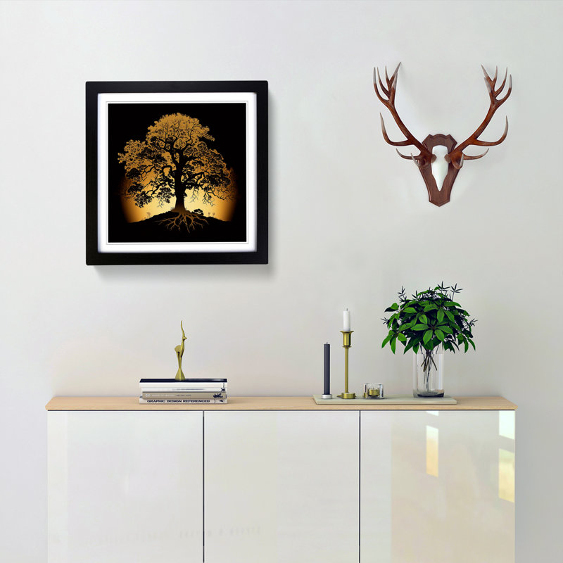 Oak Tree Silhouette - Framed Print, Black
