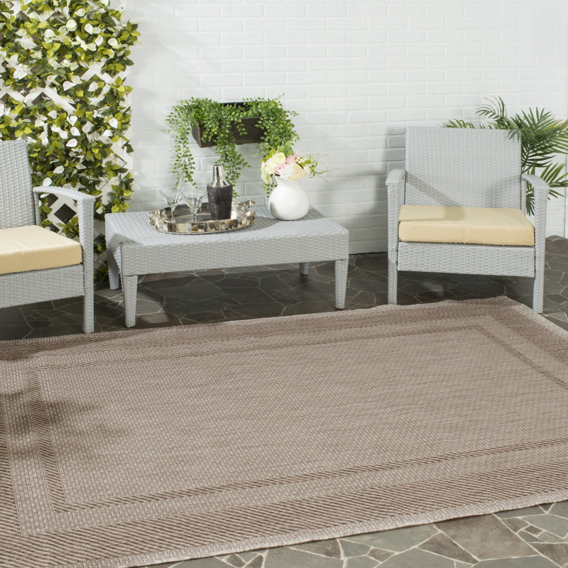 Tapis d'intérieur / extérieur de couleur unie Reid Performance, Beige/Brown, Rectangle 9 pi x 12 pi