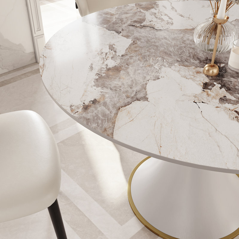Modern White Round Dining Table Bistro Table Breakfast Nook Table For 2/4, Warm Sand, 29.52"H x 39.37"L x 39.37"W