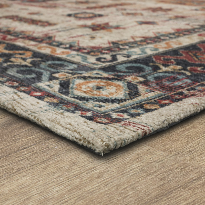 Beige and Multicolor 8' x 10' Wool Chenille Rectangular Area Rug