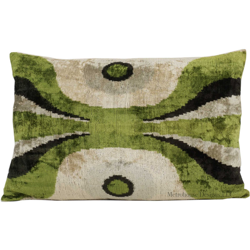 Ikat Velvet Throw Pillow, Green/Beige Ikat