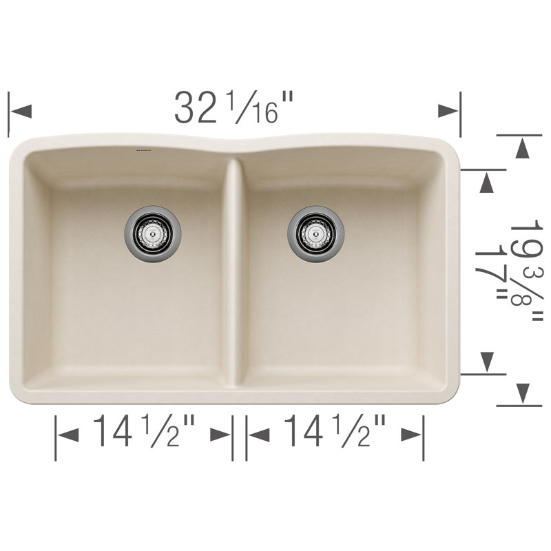 Diamond SILGRANIT 32" L x 19.36" W Double Basin Undermount Kitchen Sink, Soft White