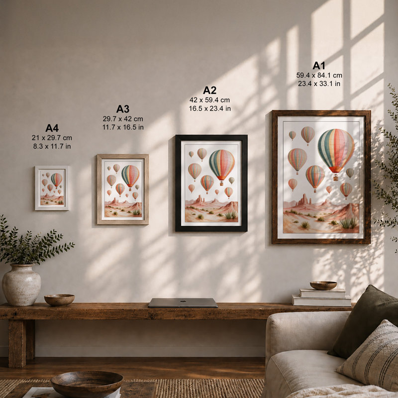 Balloons Above Desert Boho - Framed Print, Unframed, A3 - 42.0 x 29.7 cm