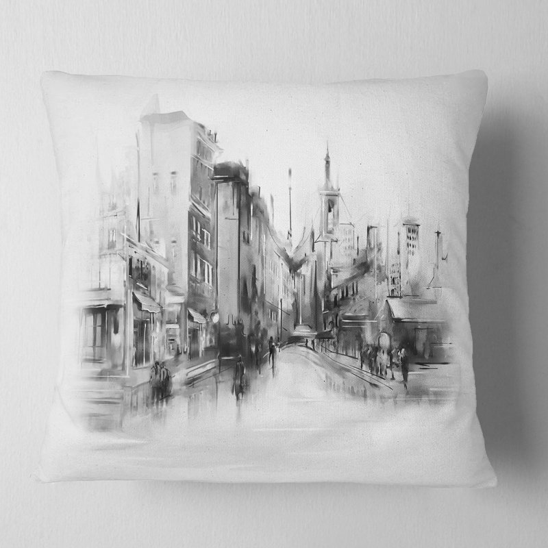 Coussin de ville noir et blanc cityscape, 16 po x 1 po, Coussin décoratif