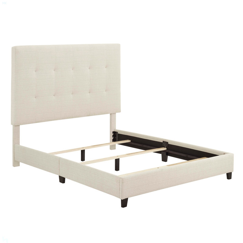Grand lit plateforme tapissier capitonné beige