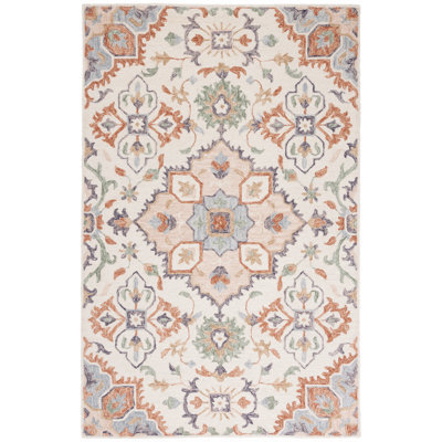 Tapis oriental vert / ivoire en laine / coton / latex touffeté à la main Eava