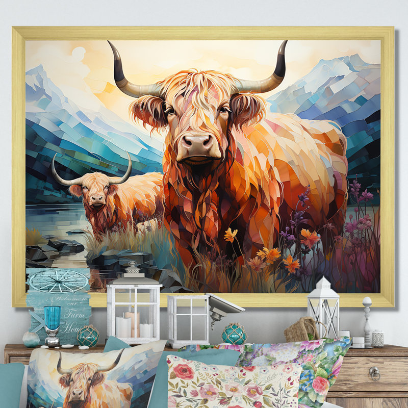 Yak Pastel Wilderness Territory I sur impression sur toile, H 34 po x l 44 po x P 1,5 po, Cadre doré simple