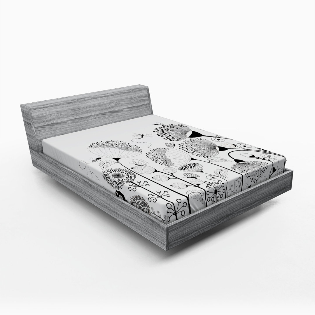Microfiber Floral Fitted Sheet Ambesonne
