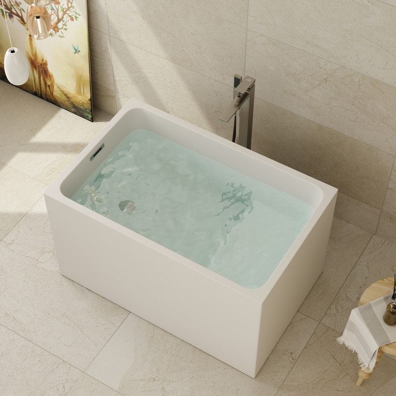 Glendale Casainc 43'' Rectangle Freestanding Soaking Acrylic Bathtub With Built-in Seat